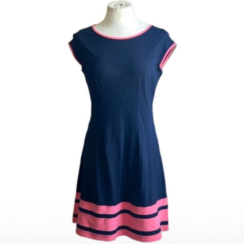 Duffield Lane Navy A-Line Swing Dress with Pink Trim - Women's Casual Fit